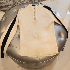 DKNY Cream Polo Collar Zippered Sweatshirt